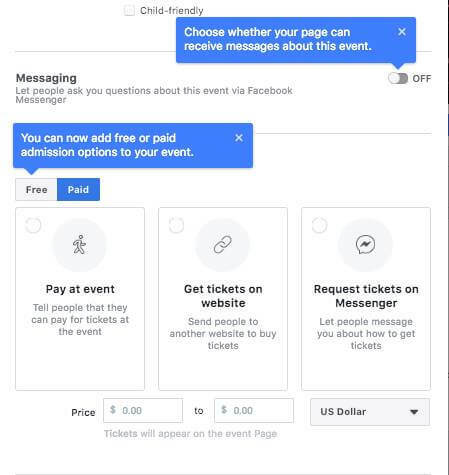 Úgy tűnik, hogy a Facebook teszteli azt a lehetőséget, amely lehetővé teszi az emberek számára, hogy a Facebook Messengeren keresztül tegyenek fel kérdéseket vagy fizetett belépési lehetőség egy eseményre, és a Facebook esemény felállításakor állítson be jegyértékesítési sávot Oldal.