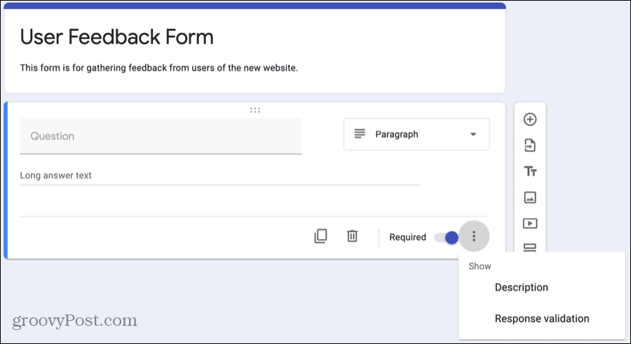 A Google Forms testreszabási kérdése