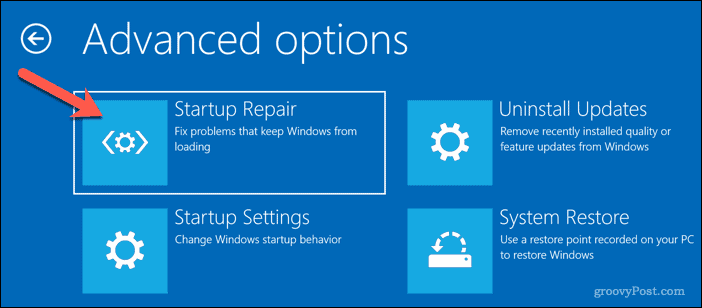 Az automatikus javítás futtatása Windows 10 rendszeren