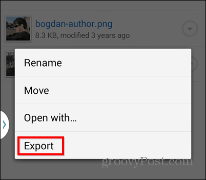 Dropbox exportálás az SD exportálásba