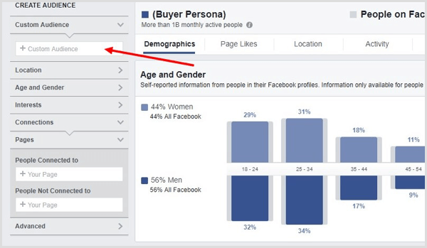 A Facebook Közönségstatisztikában válassza ki az Ön által létrehozott egyéni közönséget.
