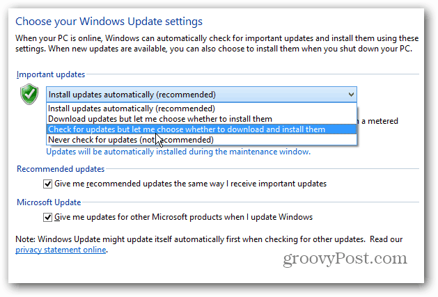 A Windows 8 képernyőn jelenjen meg egy asztali értesítés a frissítésekről