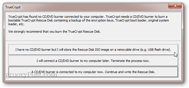 TrueCrypt Nincs CD / DVD író