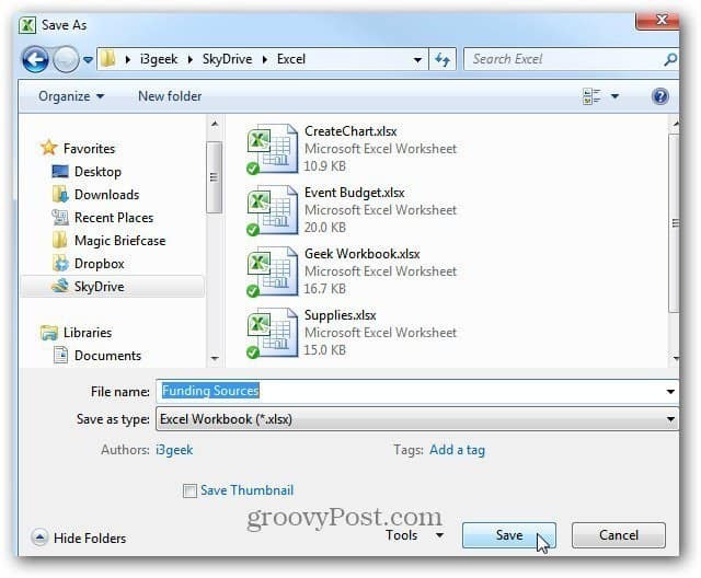 Az Excel dokumentum mentése a SkyDrive-be