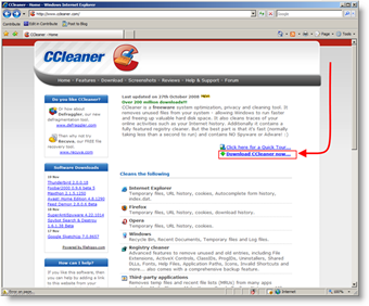 Töltse le a CCleaner fájlt és gyorsítótár biztonságos törlését / törlését a Windowsból