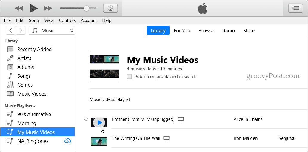 Videolejátszási listák létrehozása az Apple Music alkalmazásban
