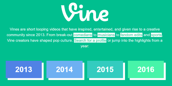 A Twitter 2013 és 2016 között csendesen kiállította a Vine Archívumot a Vine webhelyén.