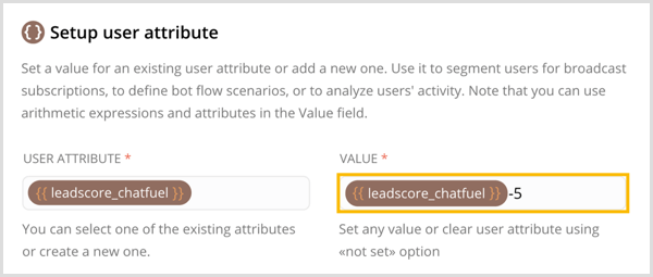 Hozzon létre egy új felhasználói attribútumot, és állítson be neki értéket a Chatfuel alkalmazásban.