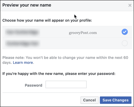A Facebook névváltoztatásának megerősítése