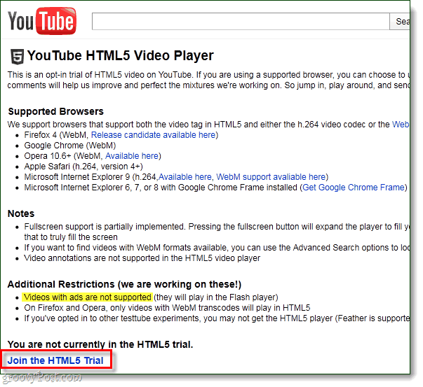 YouTube HTML5 bejelentkezés