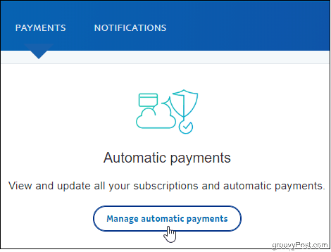 PayPal Kattintson az Automatikus fizetések kezelése elemre
