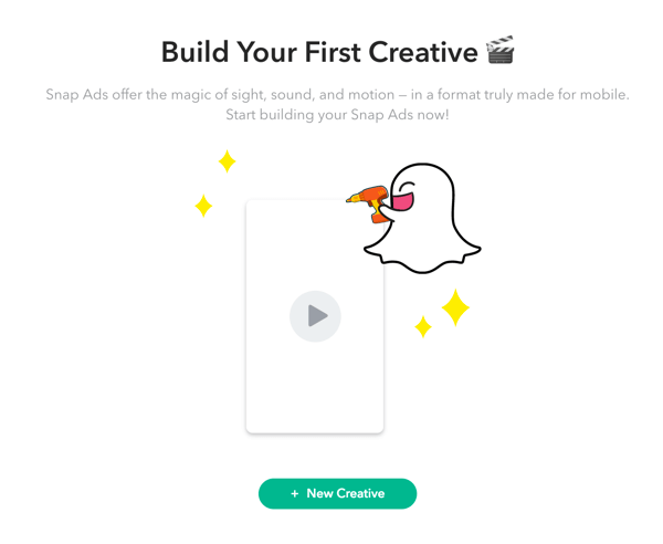Kattintson a + Új kreatív elemre a Snapchat-hirdetés beállításához.
