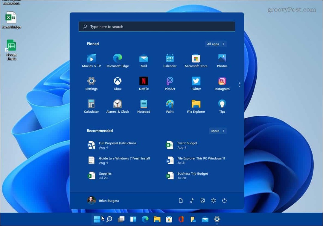 példa a színes indítási tálca megváltoztatására Windows 11