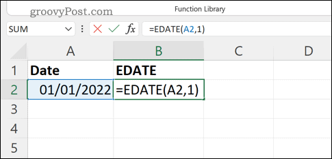 Írjon be egy EDATE képletet az Excel képletsorába