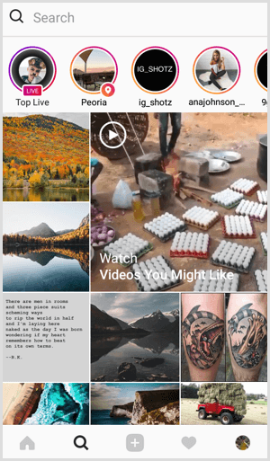 Instagram Live on Search and Explore fül