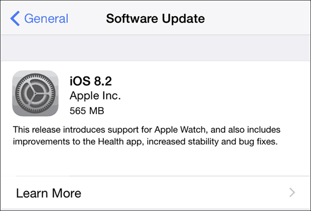 Apple iOS 8.2 iPhone és iPad készülékekre - Szoftverfrissítés