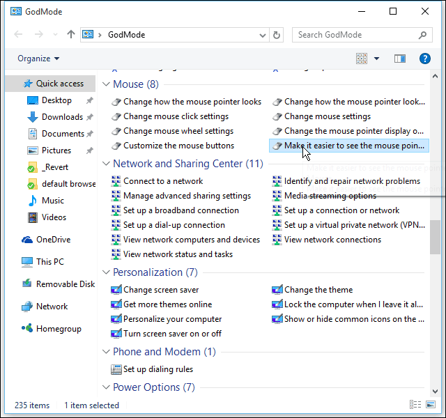 A rejtett isten mód engedélyezése a Windows 10 rendszerben