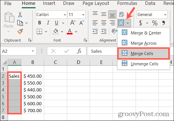 Cellák egyesítése az Excelben a szöveg forgatásához