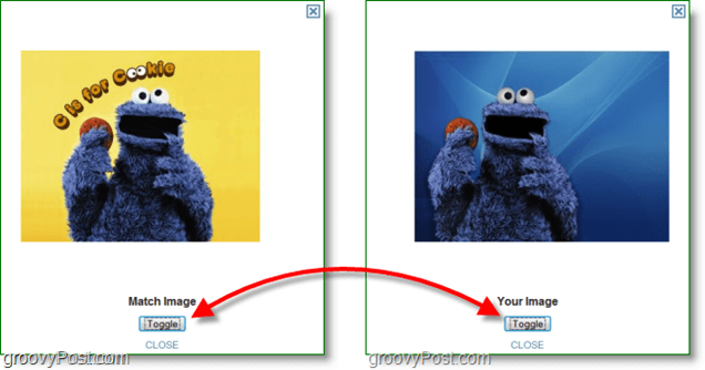 A TinEye képernyőképe - az eredeti és az egyező kép összehasonlítása