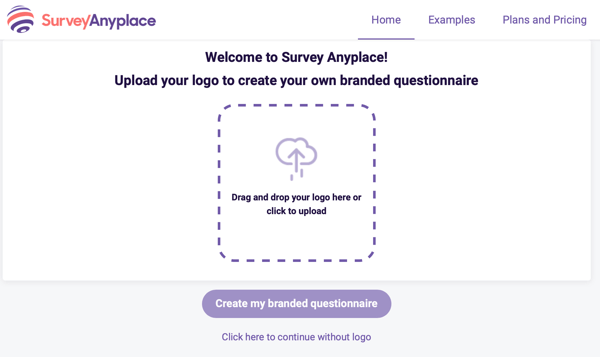 Survey Anyplace üdvözlet és logó feltöltés márkás kérdőívhez.