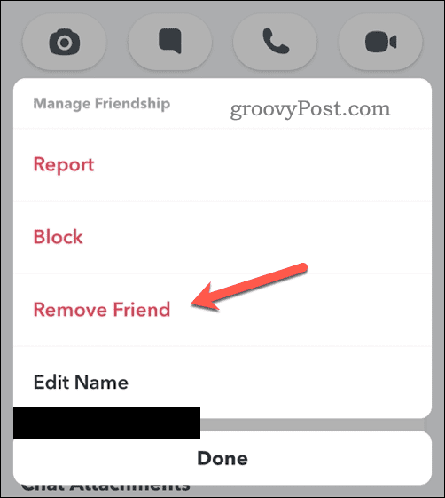Lehetőség egy Snapchat-barát eltávolítására