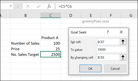 Az Excel célkereső eszköz