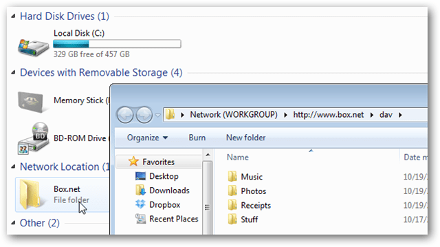 A box.net hálózati meghajtóként jelenik meg a Windowsban