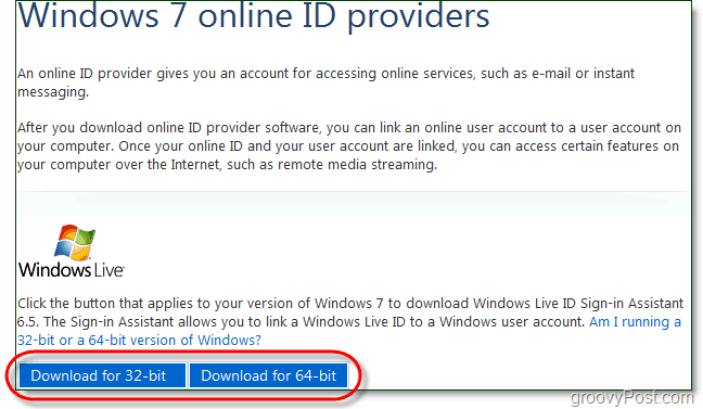 Töltse le a Windows 7 élő azonosító bejelentkezési asszisztensét