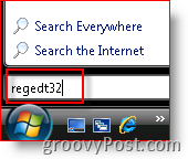 Windows Vista Indítsa el a regedt32 fájlt a Keresősávból