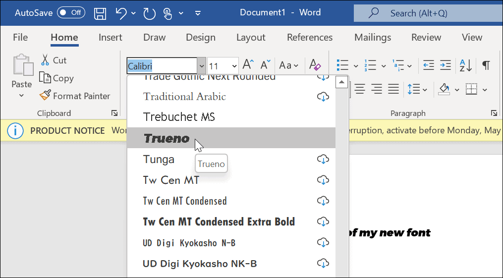Új betűtípus a Microsoft Wordben