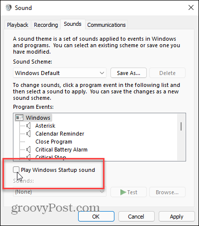 A Windows Startup Sound lejátszása Windows 11