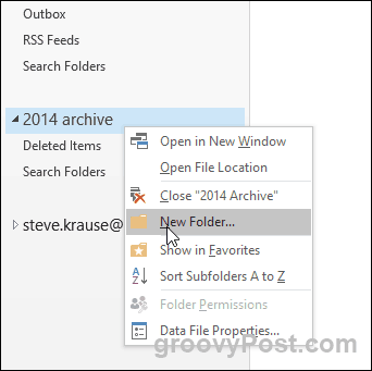 Outlook 2016 - Új mappa létrehozása a PST-fájlban