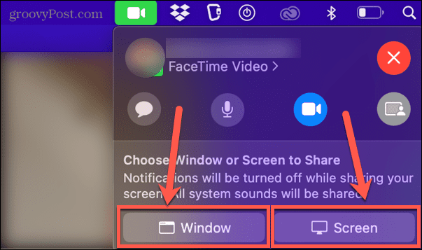 facetime ablak vagy képernyőmegosztás