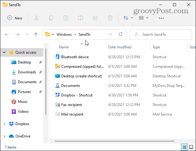 Küldés mappába Windows 11