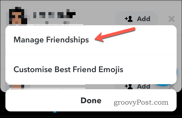 Barátságok kezelése a Snapchaten