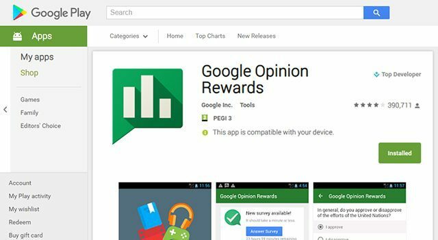 Keressen ingyenes Google Play-kreditet a Google Opinion Rewards segítségével