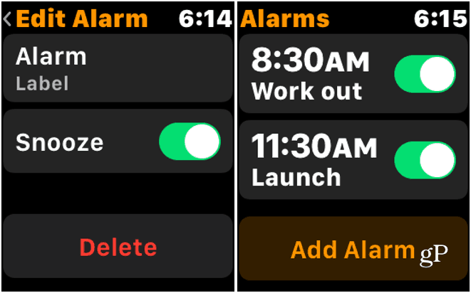 Törölje az Alarm Apple Watch riasztást