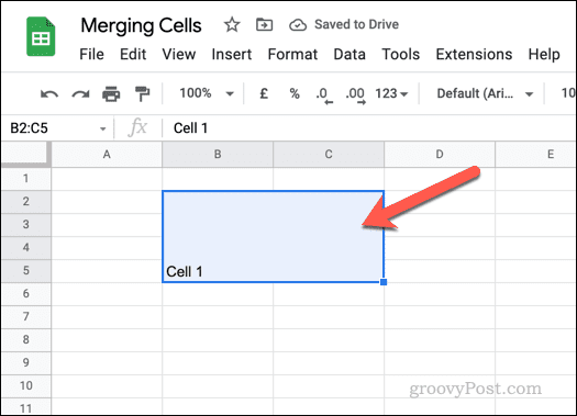 Példa egyesített cellákra a Google Táblázatokban