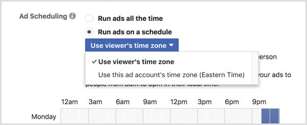 Válassza a Viewer időzónájának használatát a Facebook-kampányához.
