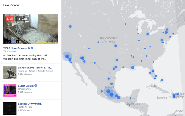A Facebook Live Map interaktív módszer a nézők számára, hogy élő közvetítéseket találjanak a világ bármely pontján.