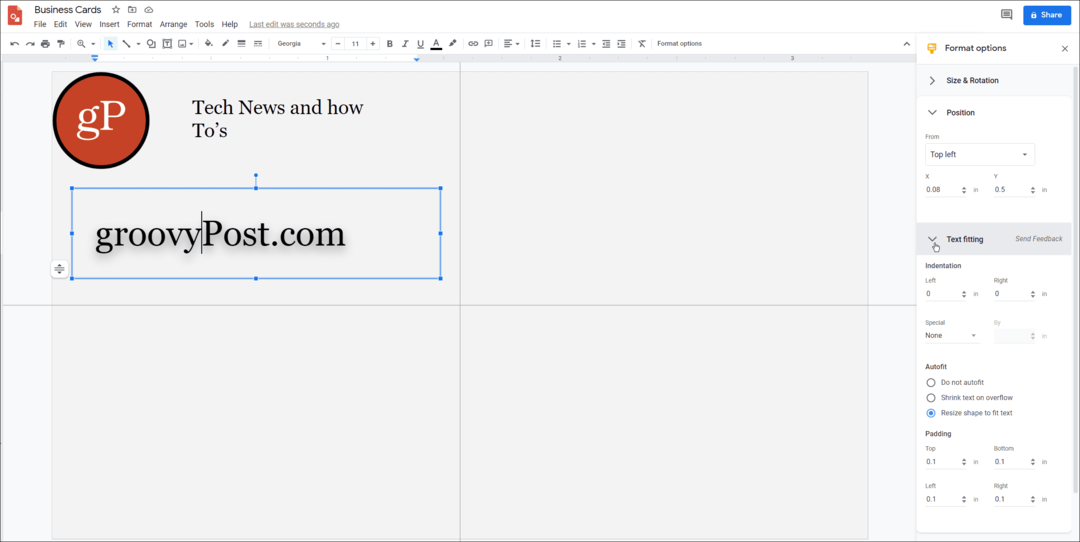 Hogyan készítsünk névjegykártyákat a Google Dokumentumokban