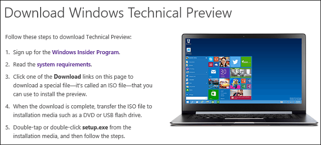 Töltse le a Windows 10 műszaki előnézetét