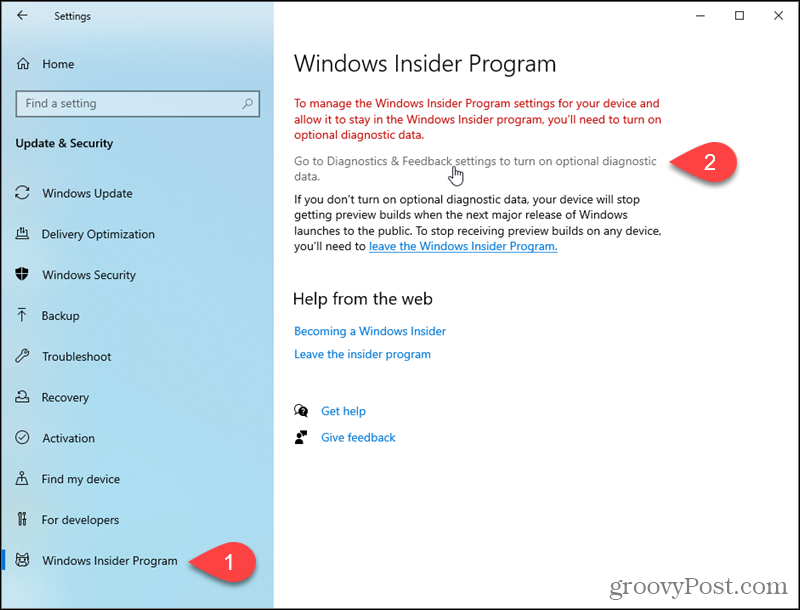 Nyissa meg a Windows 10 Diagnosztikai és visszajelzési beállításait