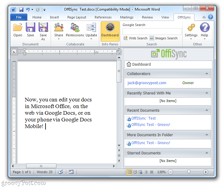 OffiSync: A Google Docs szinkronizálása az Office 2010-rel