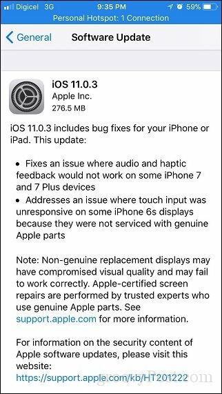 Apple iOS 11.0.3 - Az Apple kiad egy újabb kisebb frissítést az iPhone és iPad készülékekhez