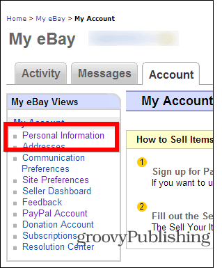 eBay megváltoztatja a jelszó fiókbeállítások személyes adatait