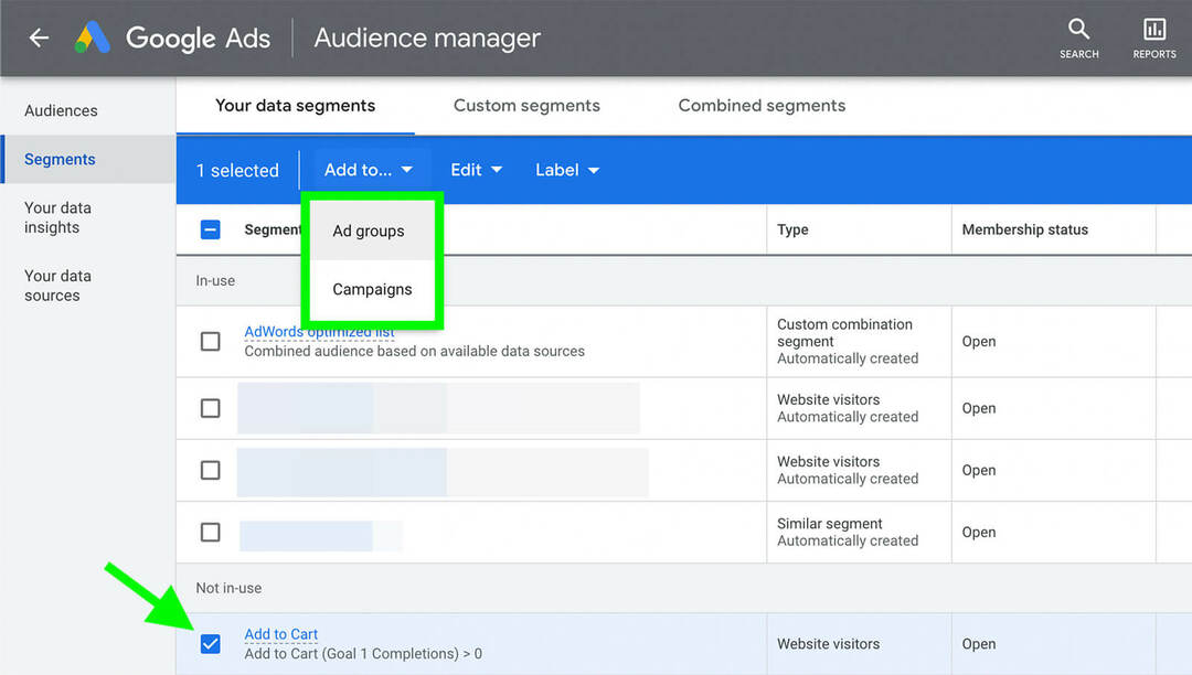 how-to-scale-youtube-ads-horizontally-audience-targeting-review-google-ads-audience-manager-add-to-test-ad-group-or-optimized-campaign-add-to-menu-example- 9