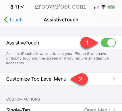 Kapcsolja be az AssistiveTouch készüléket az iPhone beállításaiban