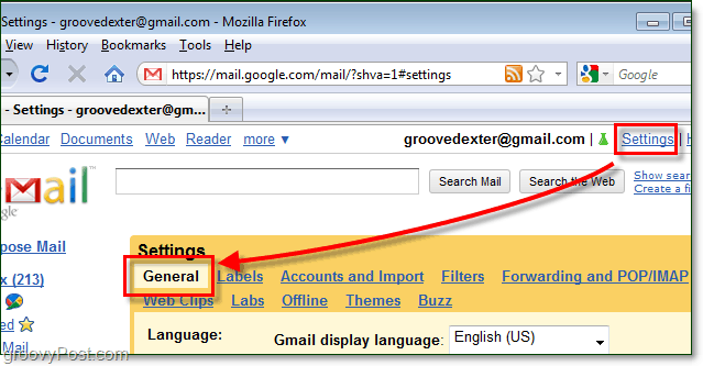hozzáférés a gmail általános beállításaihoz