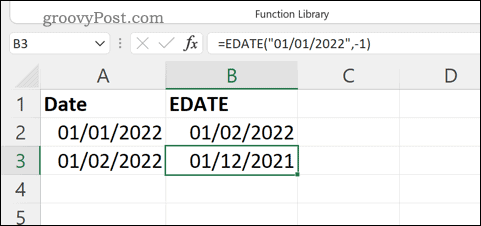 Egy példa EDATE képlet Excelben